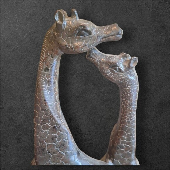 Giraffe Sculpture Desert Animal African Savanah Brown 12 Inch Kissing Mother Bab - Picture 2 of 4
